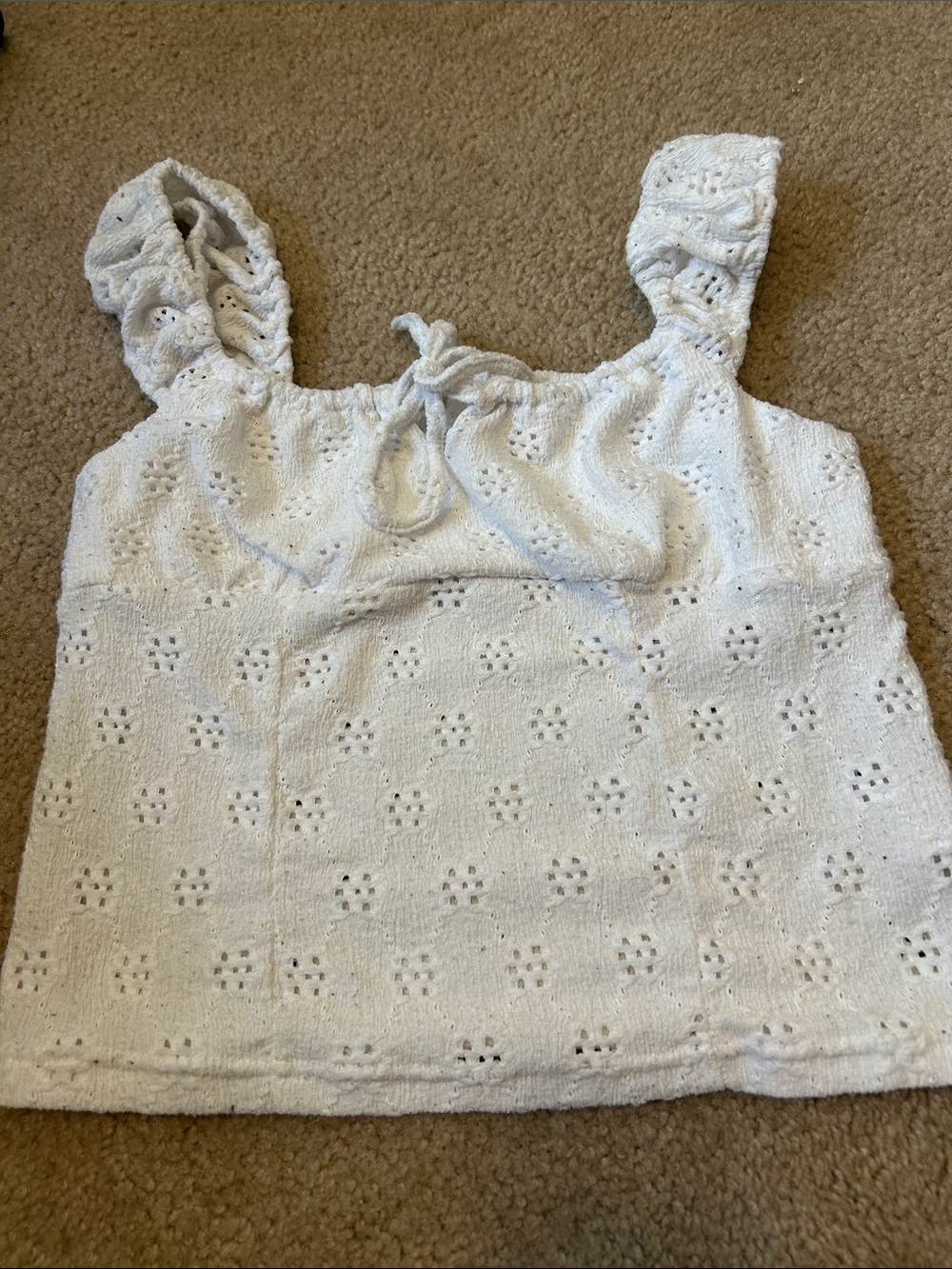 Aeropostale White Eyelet Knit Tank Top with Tie Detail
